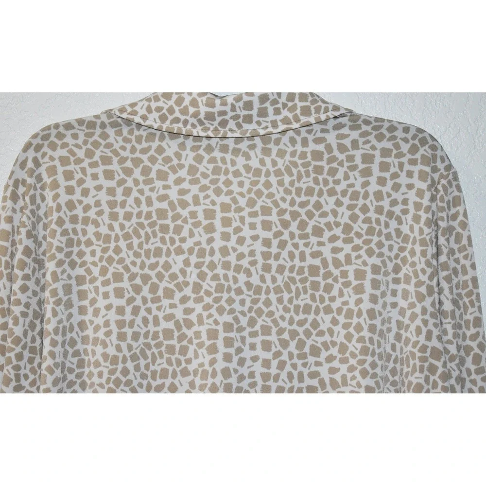 Susan Graver XL Stretch Blouse Button Front Mosaic Print 3/4 Sleeve Tan White - Picture 9 of 16
